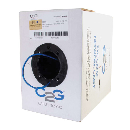 C2G CAT5e Bulk Unshielded Ethernet Network Cable with Solid Conductors (Blue, 500')