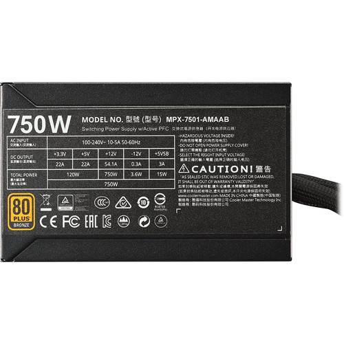 Cooler Master MasterWatt 750 750W 80 Plus Bronze Semi-Modular Power Supply