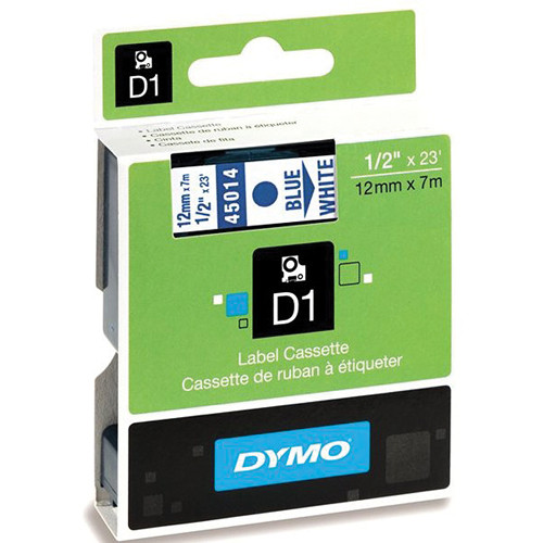 Dymo Standard D1 Labels (Blue Print, White Tape - 1/2" x 23')