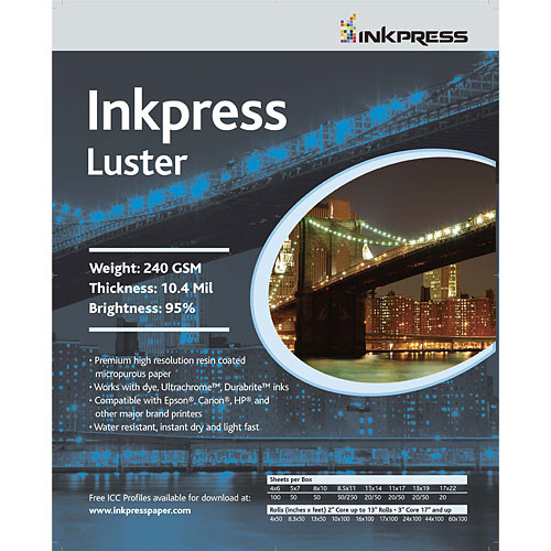 Inkpress Media Photochrome RC Luster Paper for Inkjet - 36" Wide Roll - 100' Long
