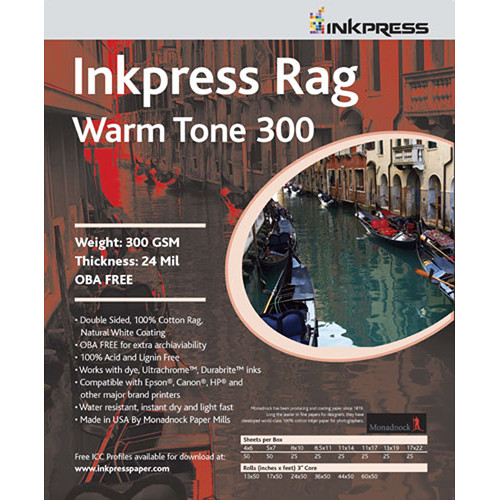 Inkpress Media Rag Warm Tone 300 Paper (12 x 12", 25 Sheets)