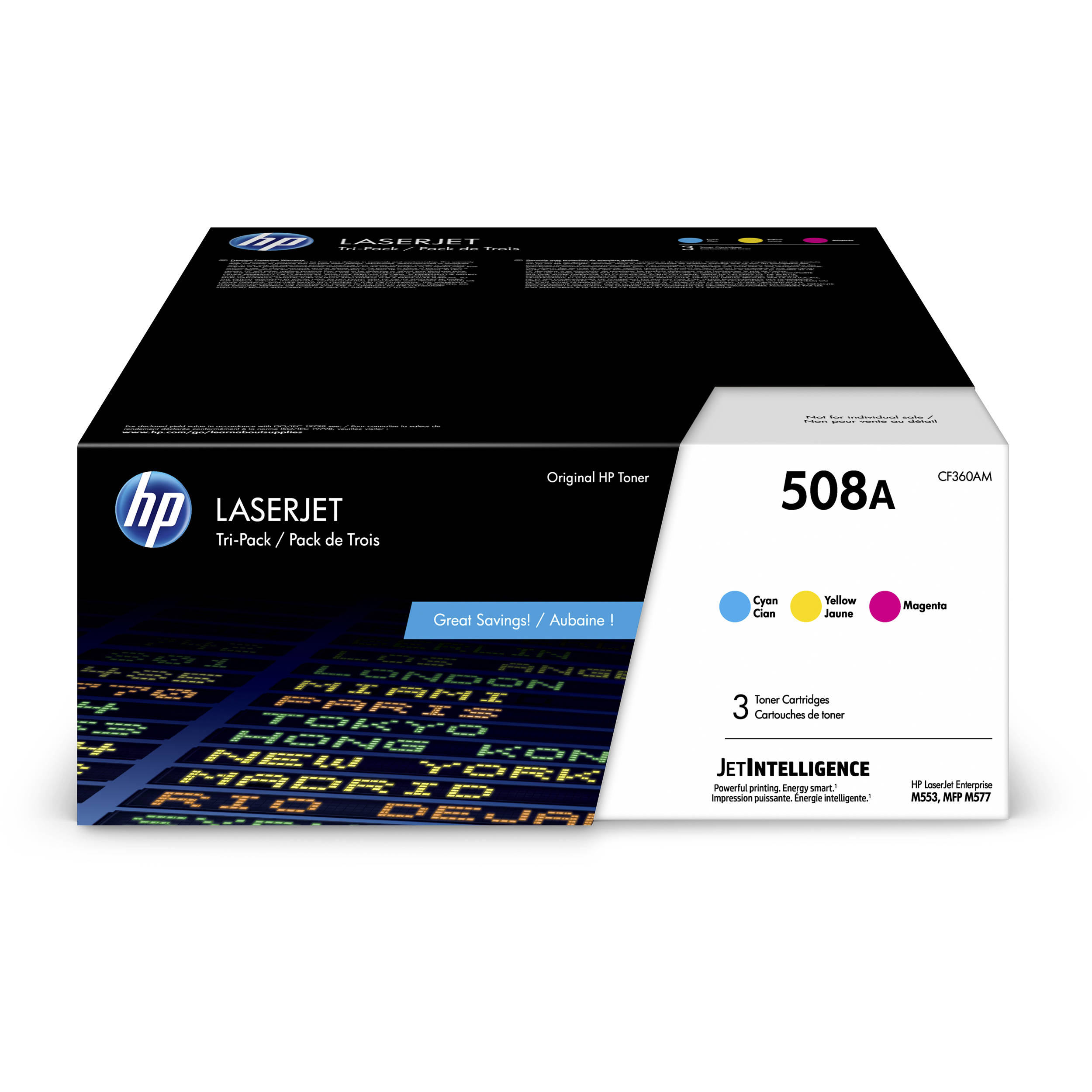HP 508A Cyan/Magenta/Yellow LaserJet Toner Cartridges (3-Pack)