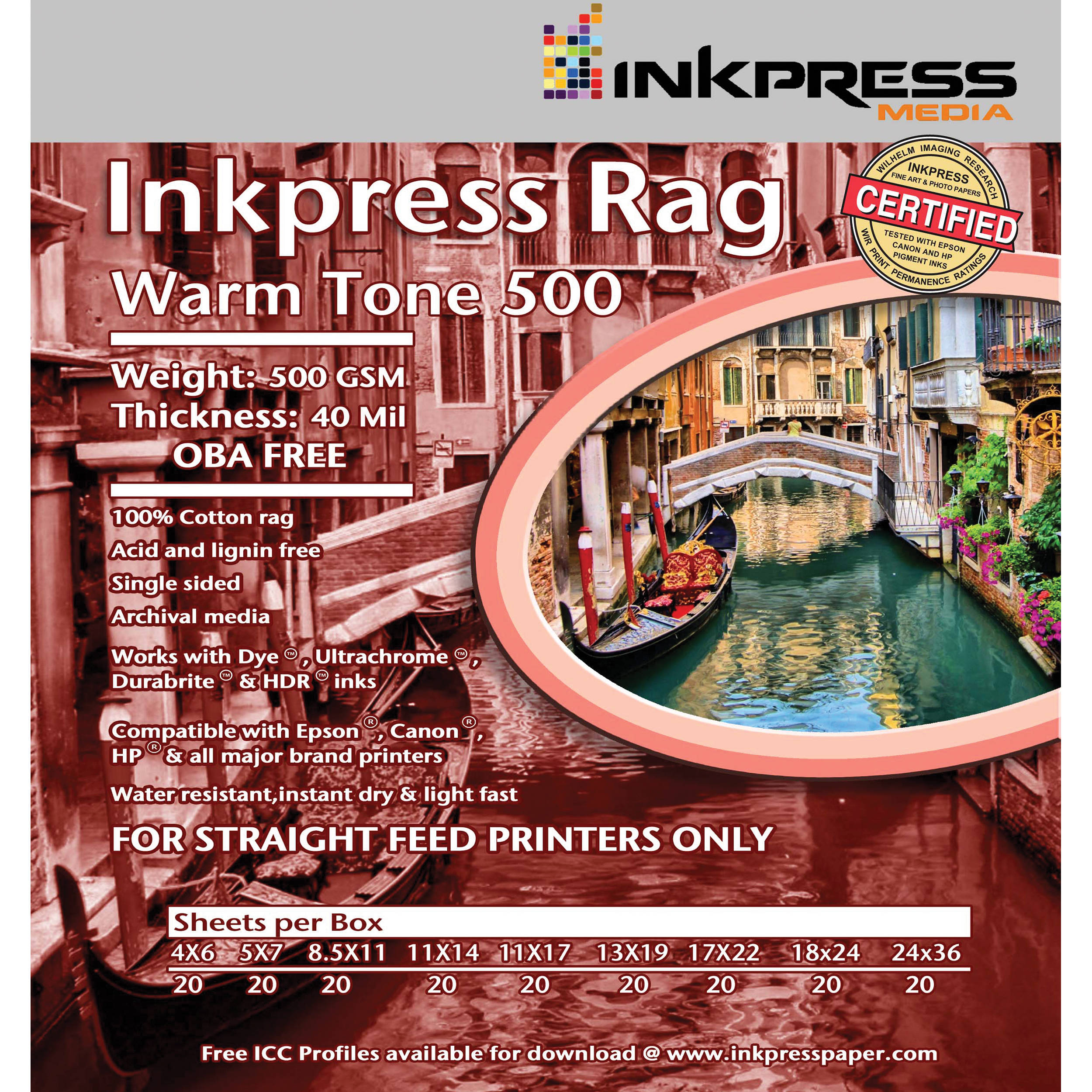 Inkpress Media Rag Warm Tone 500 Paper (13 x 19", 20 Sheets)