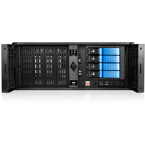 iStarUSA 4 RU Compact Stylish Trayless Rackmount Chassis for Four 3.5" Hotswap Drives (Blue HDD Handles)